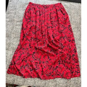 Pakettes Vintage Floral Print Skirt Red Black Size 15‎ Made in USA